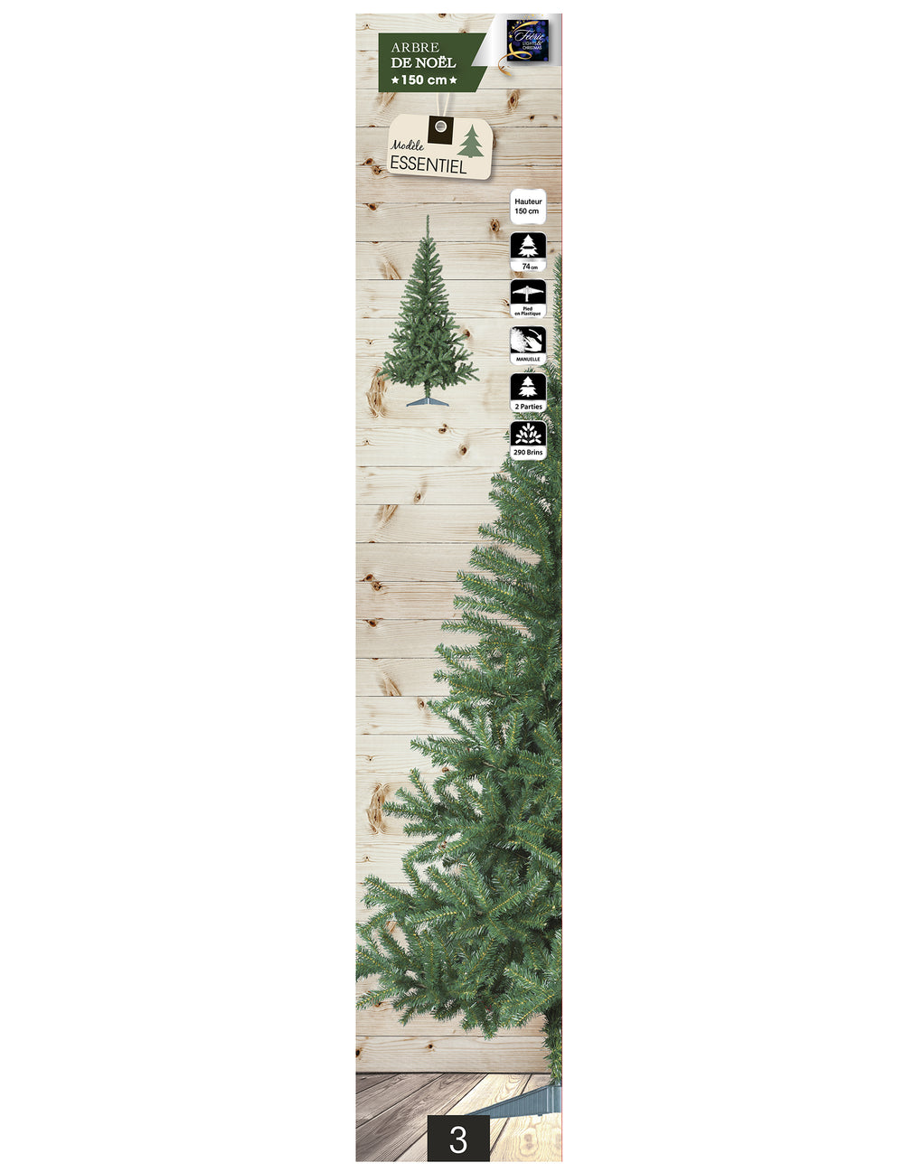 Détail des branches et caractéristiques du sapin artificiel de Noël vert sur pied