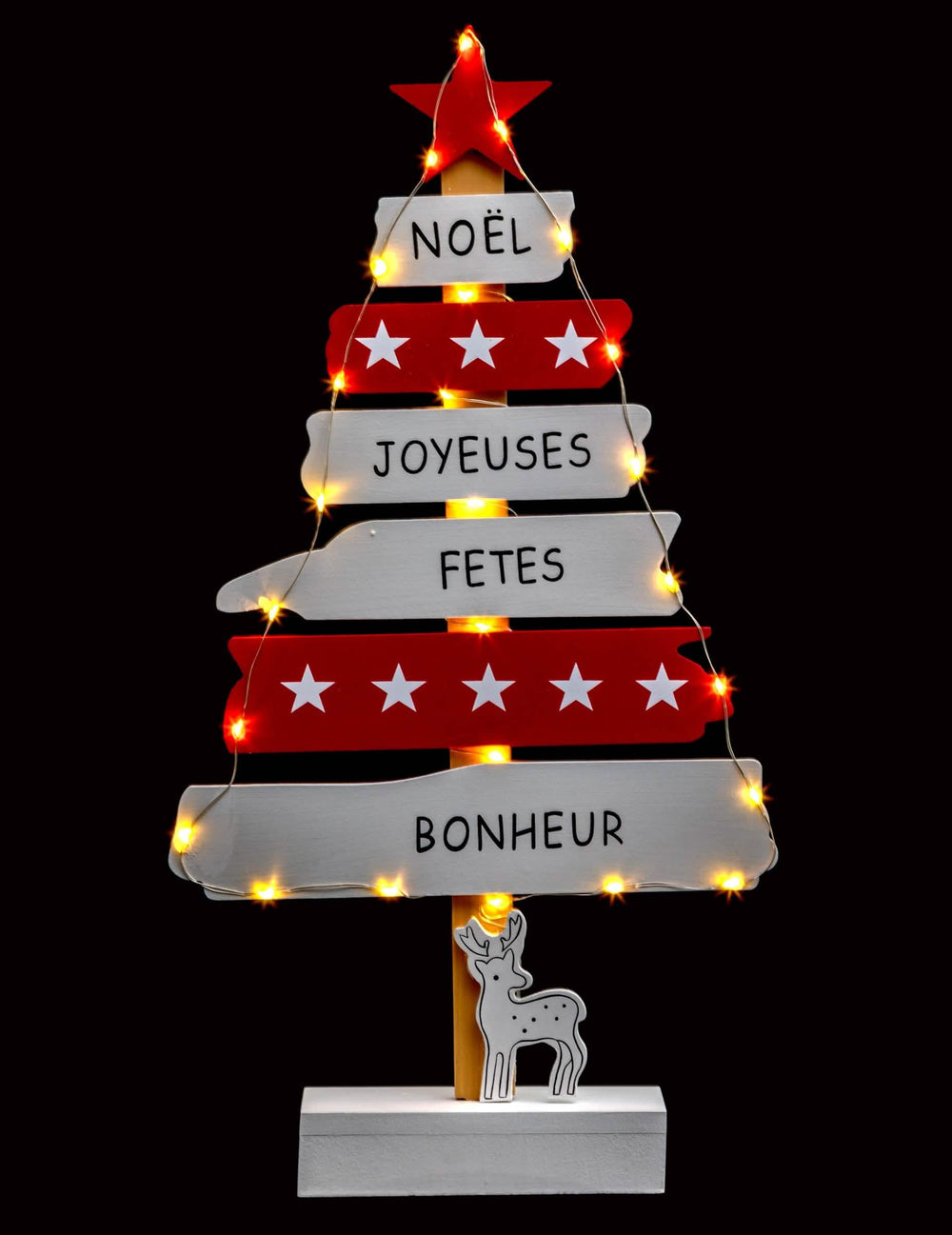 Decoração de árvore de natal luminosa para interior vermelho e branco com LED