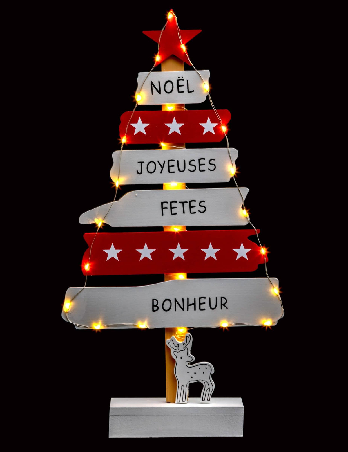 Decoração de árvore de natal luminosa para interior vermelho e branco com LED