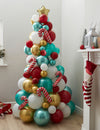 Sapin de noël en ballons pour décoration rouge, vert et or avec canne à sucre