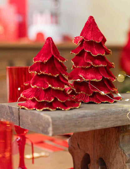 Árvore de Natal veludo vermelho e dourado 12 x 16 cm