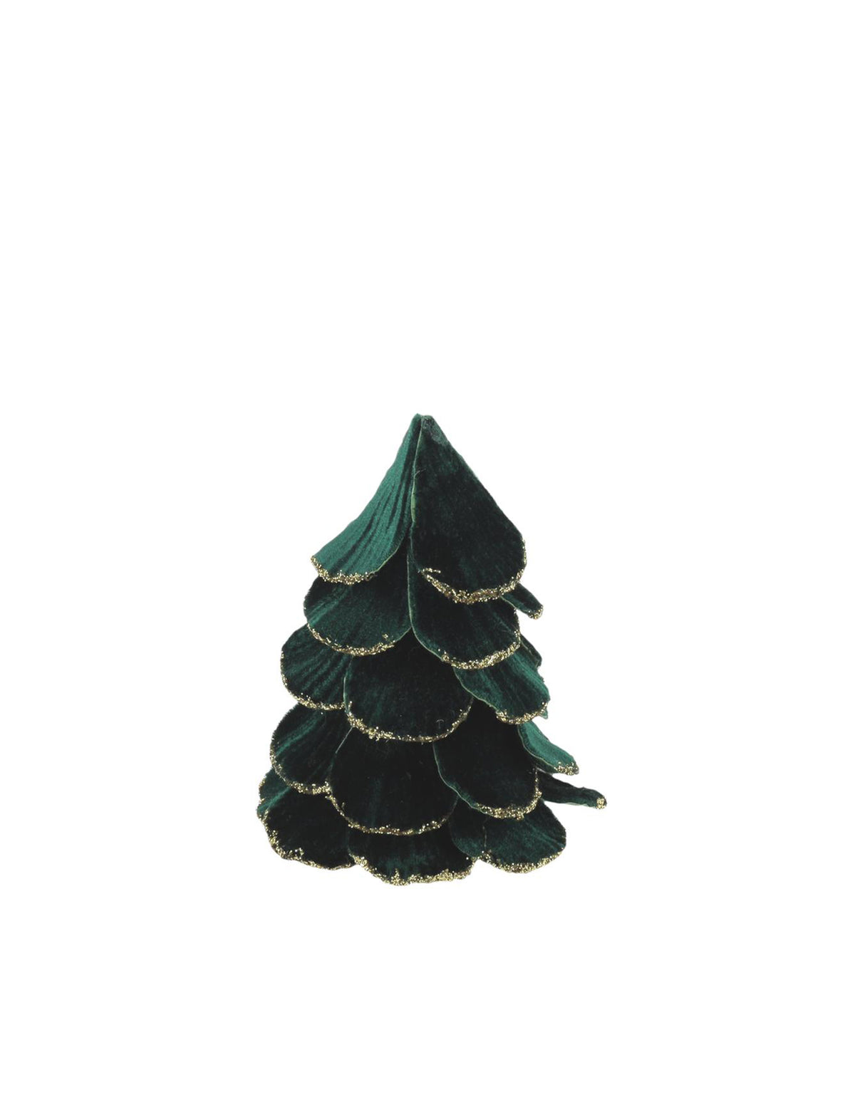 Árvore de Natal de veludo verde escuro e dourado 10 x 12 cm