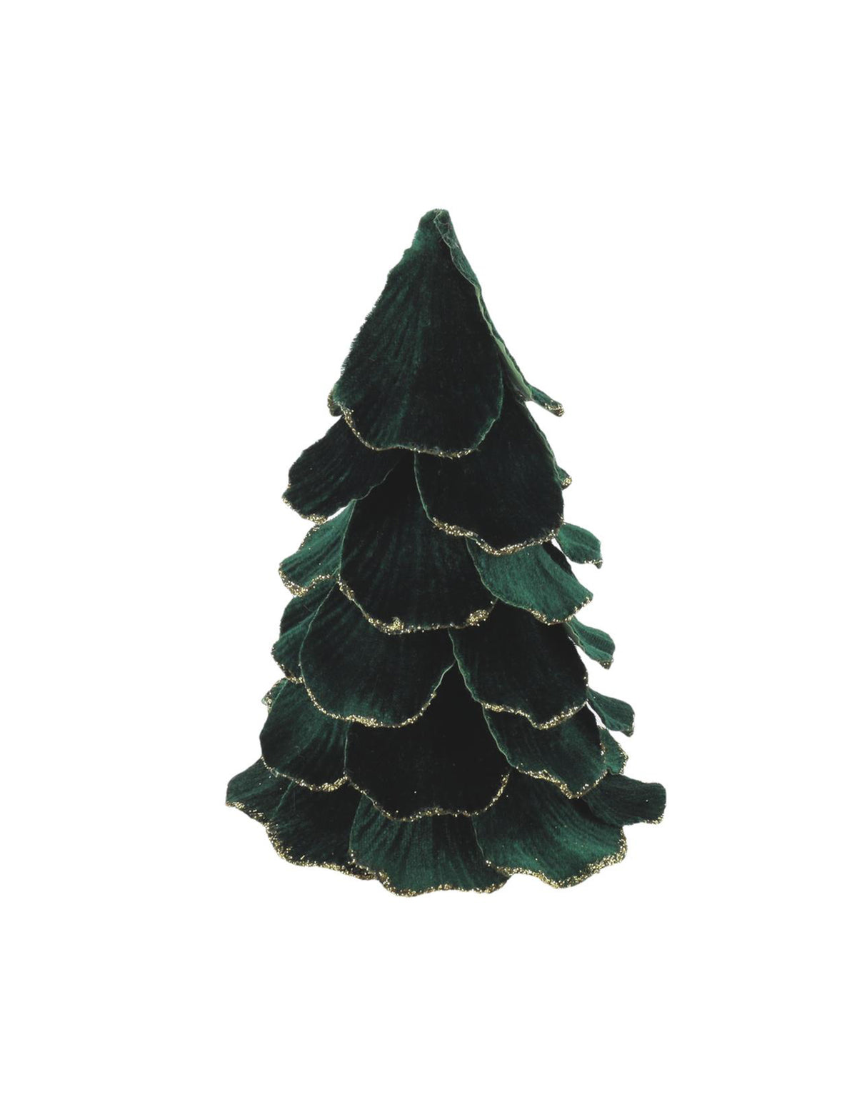 Árvore de Natal de veludo verde escuro e dourado 12 x 16 cm