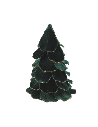 Árvore de Natal de veludo verde escuro e dourado 12 x 16 cm