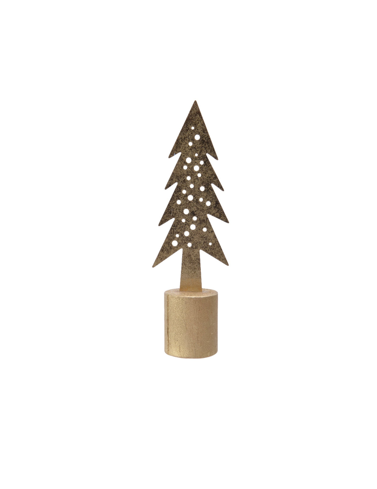 Décoration sapin pour Noël en fer doré sur socle bois