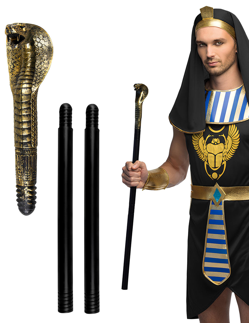 Sceptre serpent égyptien pour adulte noir et doré