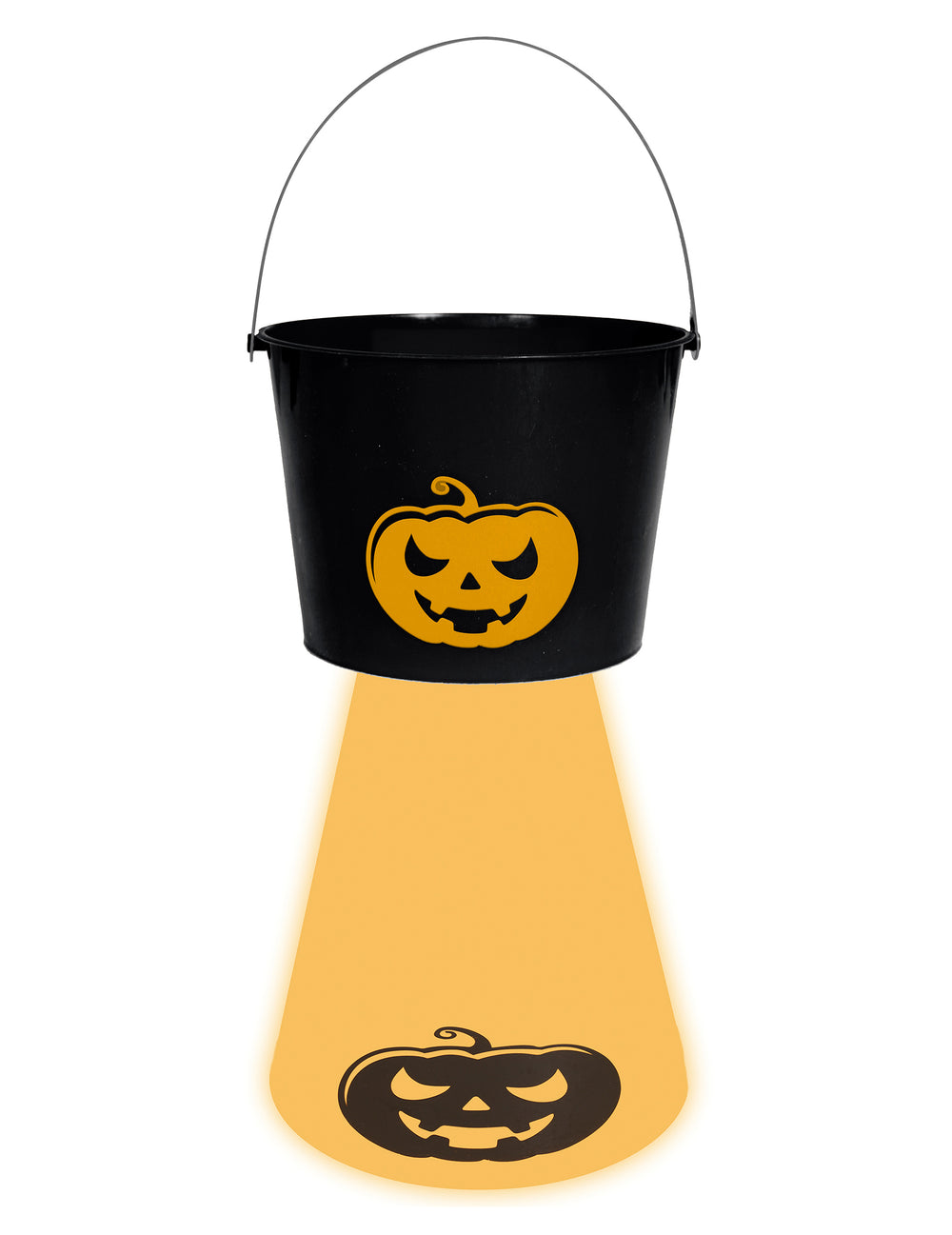 Seau à bonbon citrouille pour enfant noir avec projection lumineuse