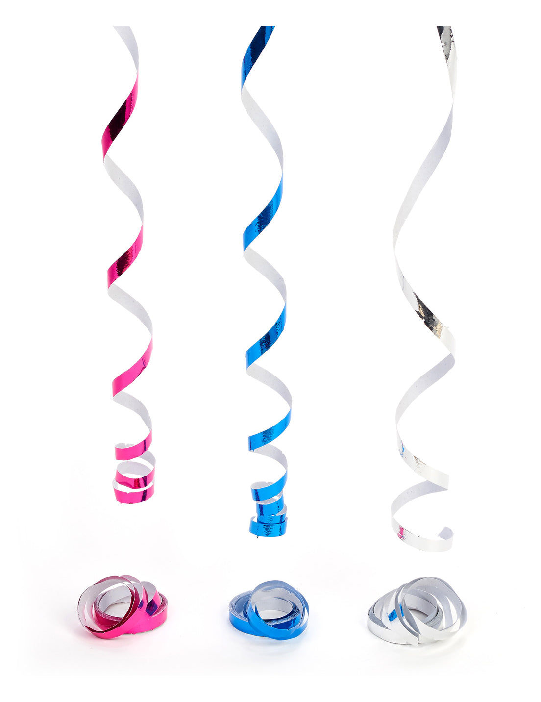 Serpentins disco pour fête couleurs métallisées assorties rose bleu et argent