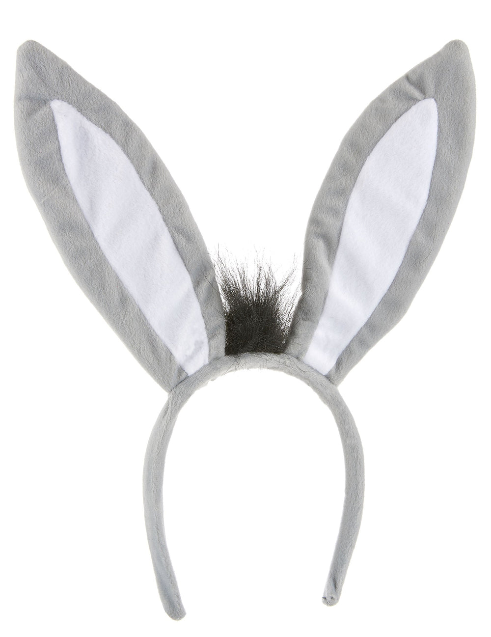 Serre-tête âne pour adulte gris et blanc avec touffe de poils noirs