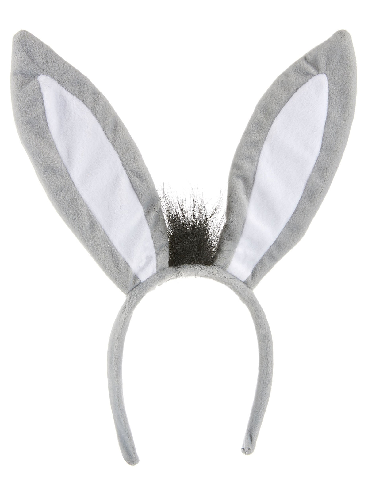 Serre-tête âne pour adulte gris et blanc avec touffe de poils noirs