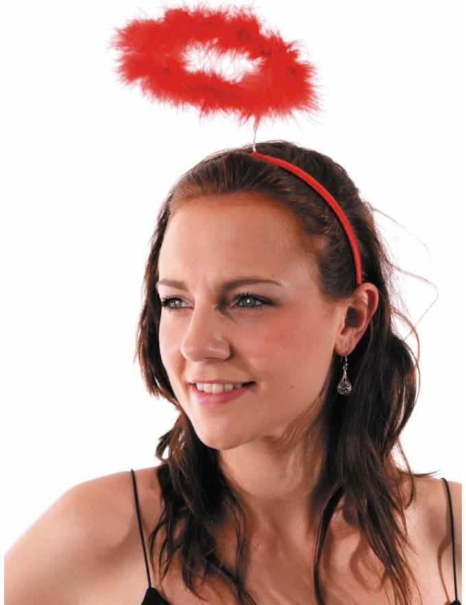 Serre-tête auréole d'ange pour adulte rouge à plumes