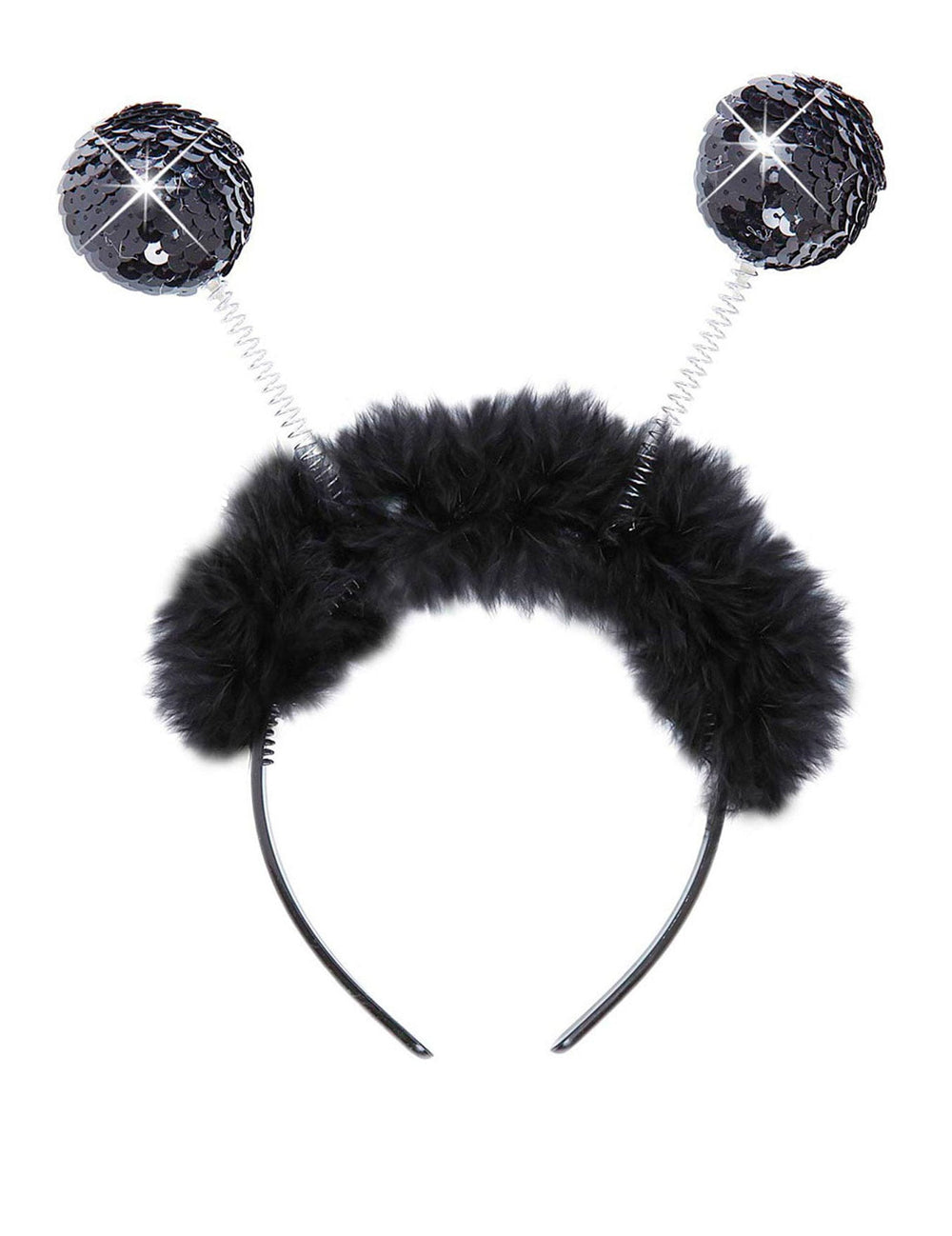 Serre-tête boules avec fourrure pour adulte noir avec sequins