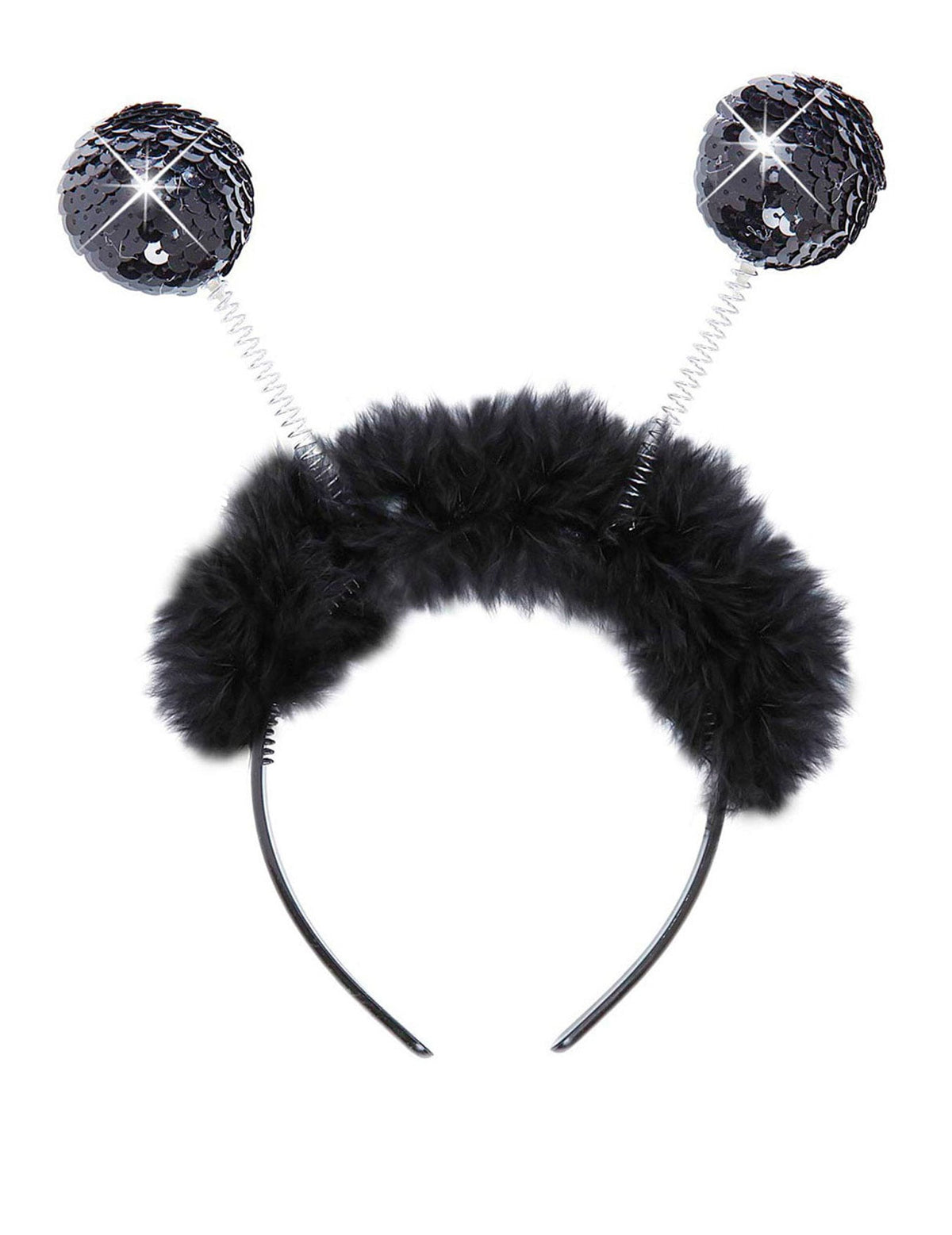 Serre-tête boules avec fourrure pour adulte noir avec sequins