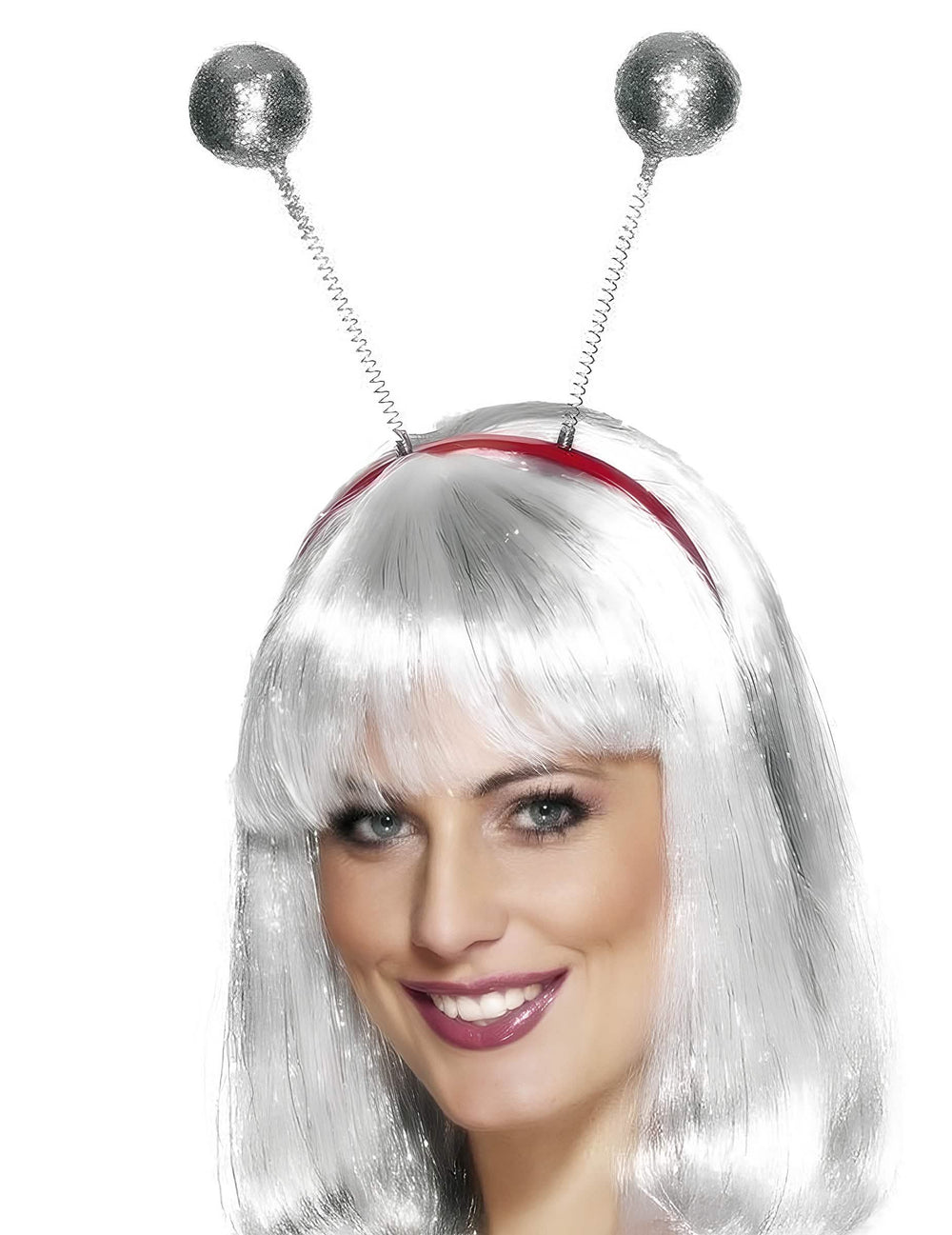 Grande aproximação às antenas da bandolete com bolas com purpurinas para adulto