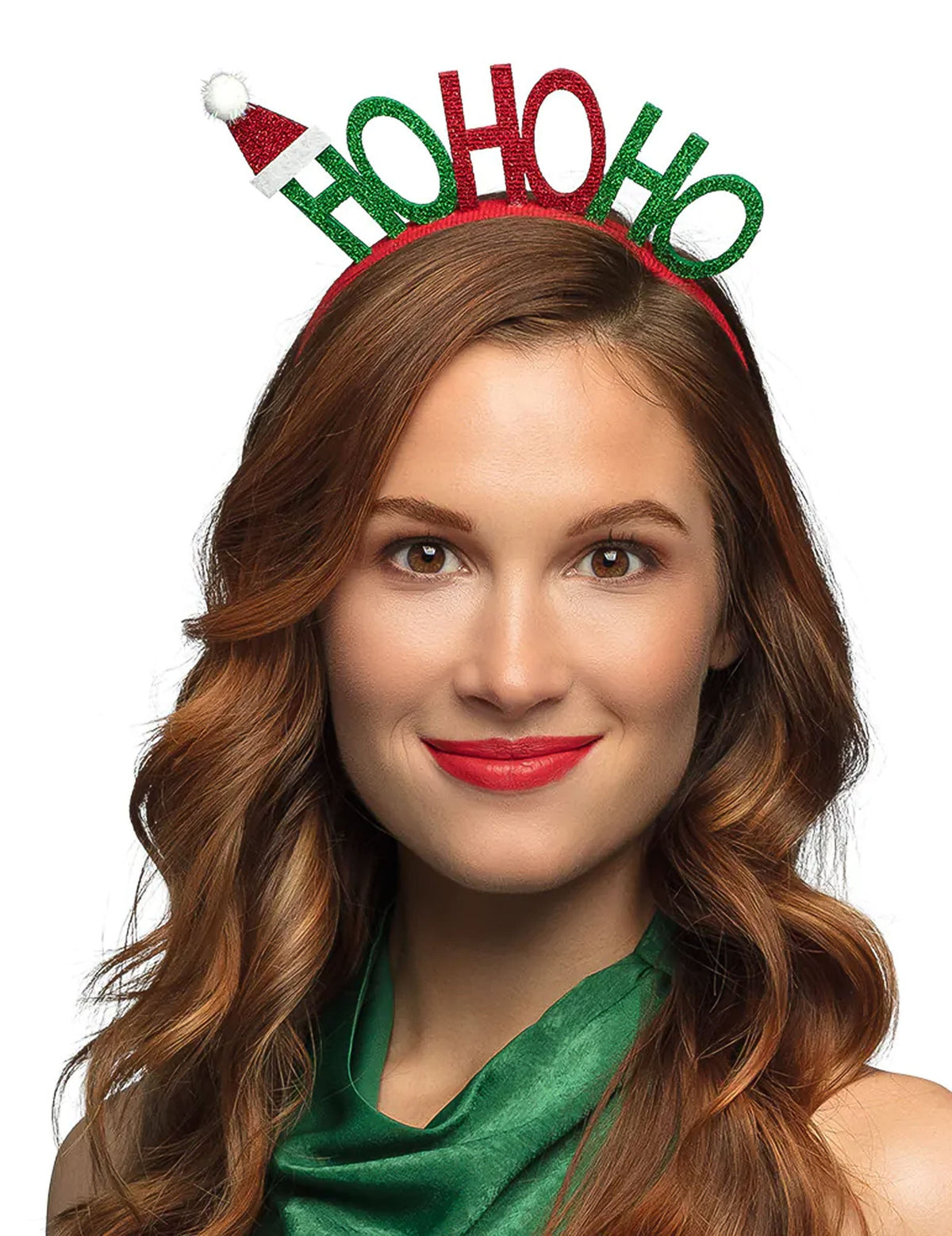 Serre-tête de Noël Ho Ho Ho pour adulte rouge et vert pailleté