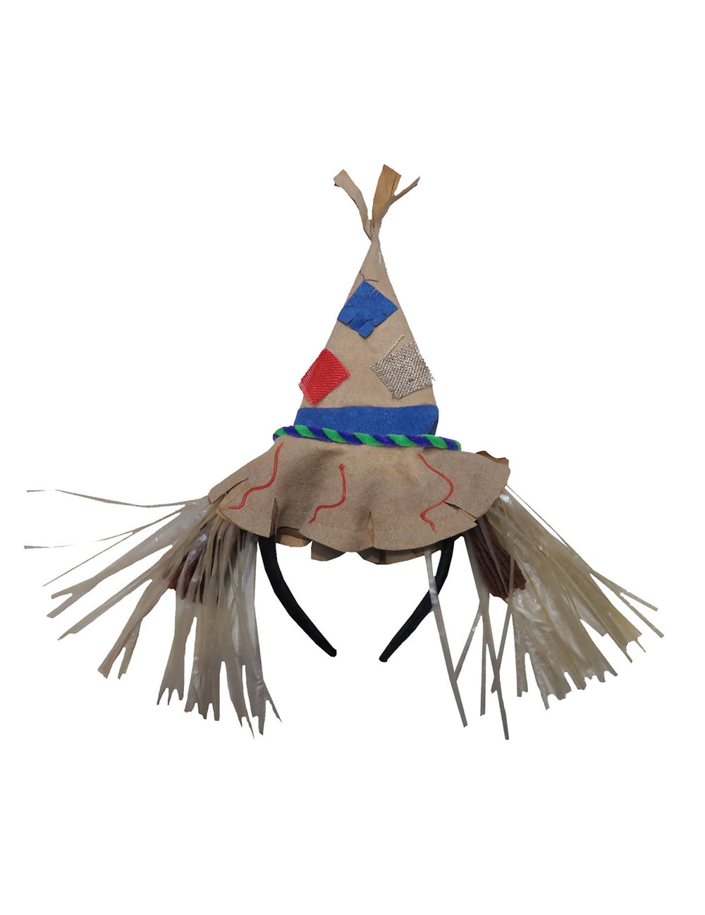 Serre-tête épouvantail pour adulte beige avec chapeau à patchs et paille