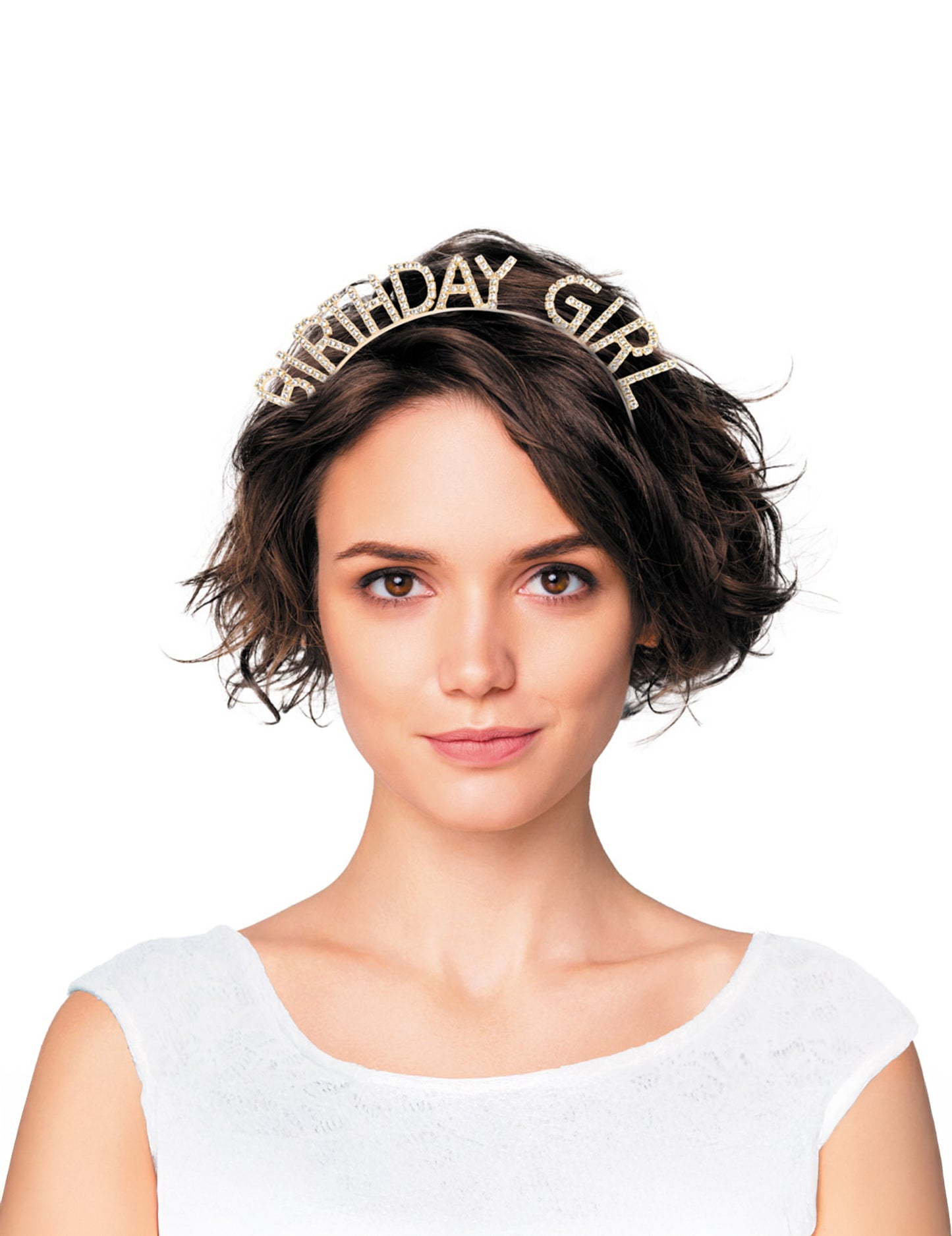 Serre-tête Happy Birthday pour adulte doré strassé Birthday Girl
