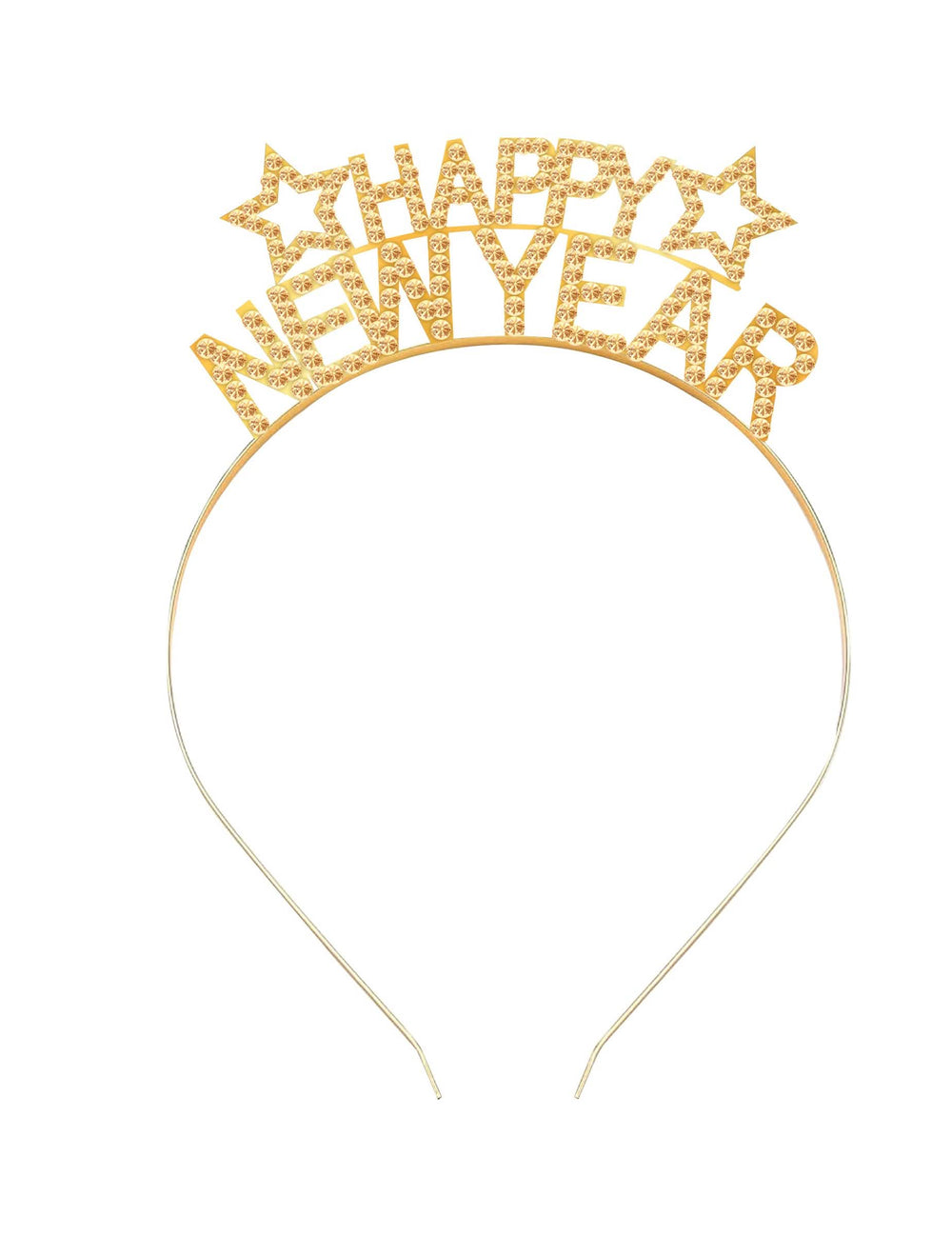 Vue de face du serre-tête Happy New Year à strass