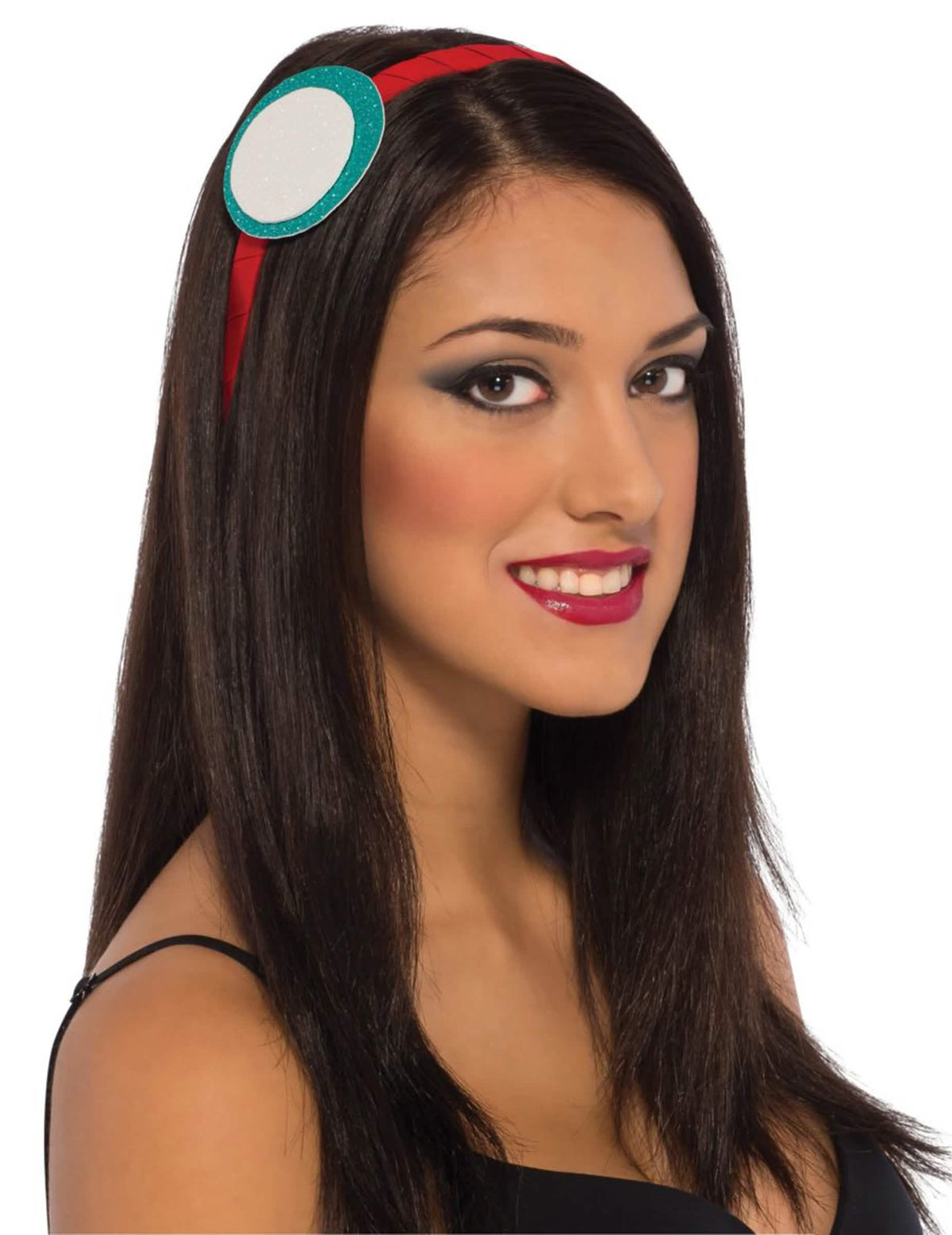 Bandolete Iron man para mulher vermelho com medalhão branco e turquesa com purpurinas