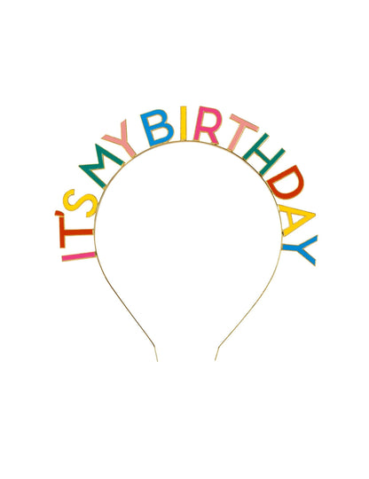 Serre-tête It's my Birthday pour adulte doré avec lettres multicolores