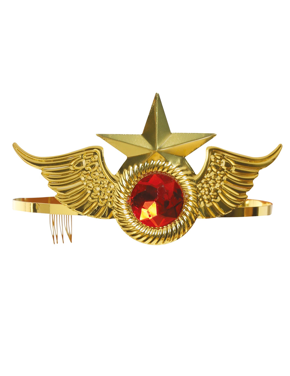 Détail de l'étoile et de la pierre rouge du serre-tête super héroïne