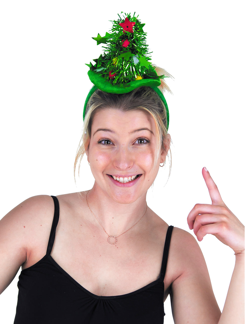 Serre-tête mon beau sapin pour adulte vert avec guirlande et étoile rouge