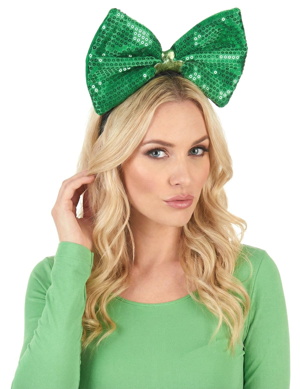 Serre-tête noeud à sequins pour adulte vert