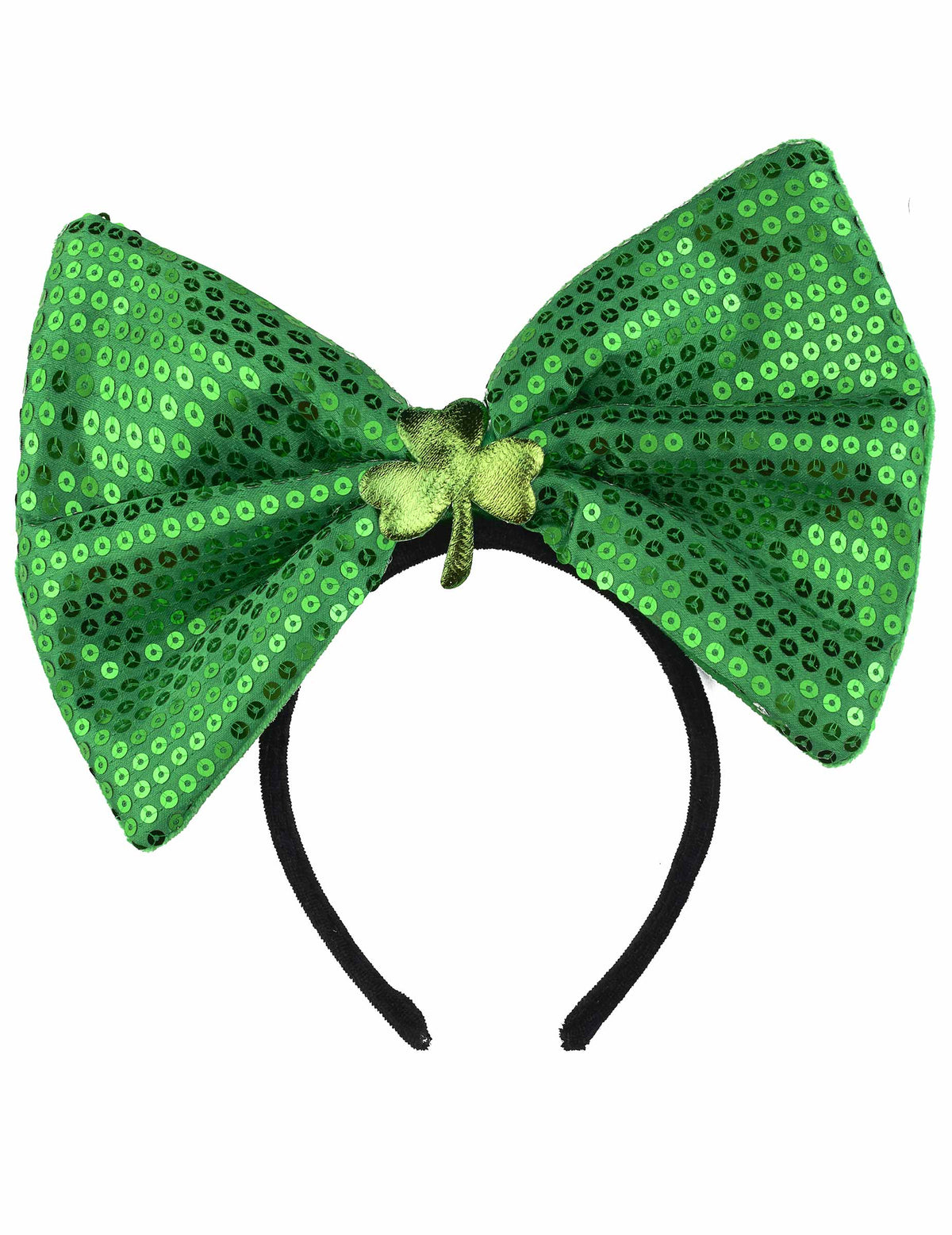 Serre-tête noeud pour adulte vert à sequins avec trèfle