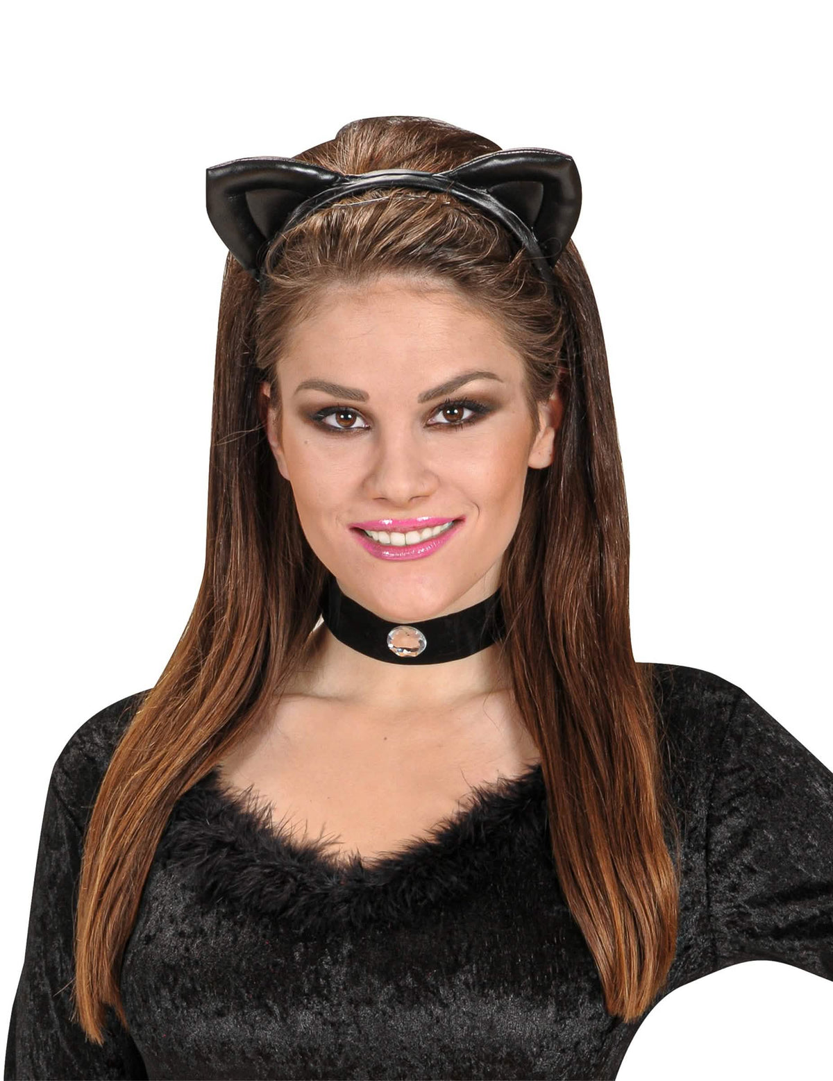 Vista frontal com a bandolete com orelhas de gato