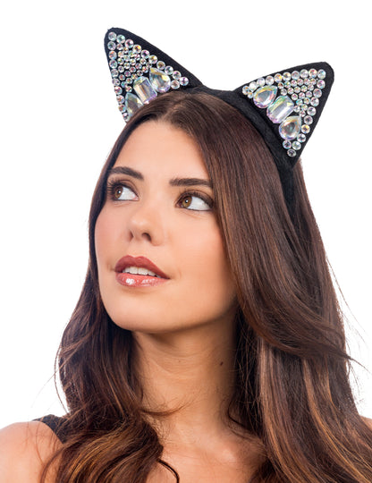 Tiara orelhas de gato com strass adulto