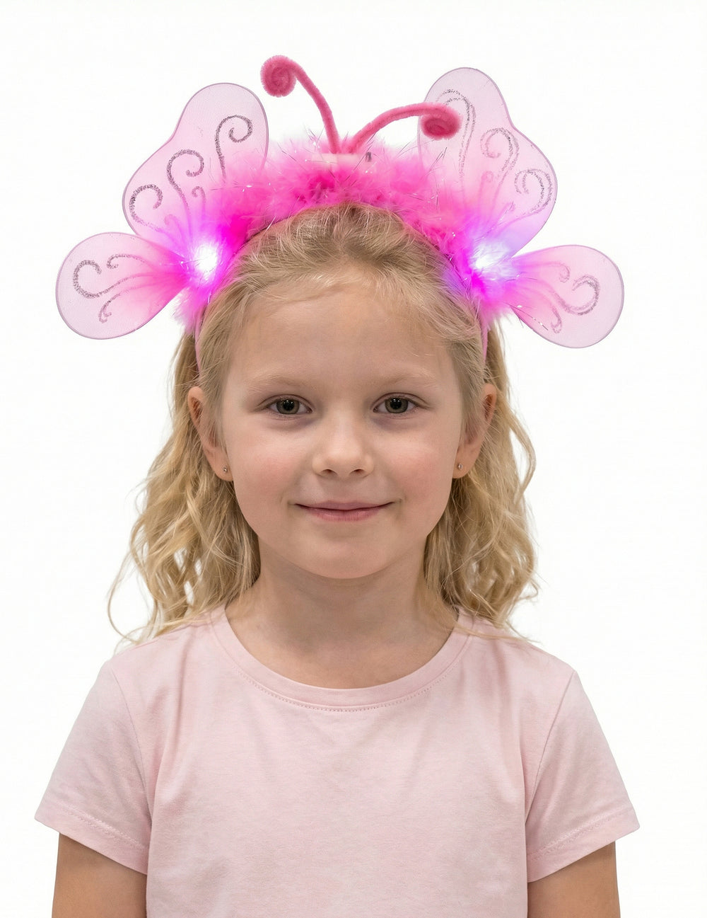 Serre-tête papillon pour enfant rose à plumes