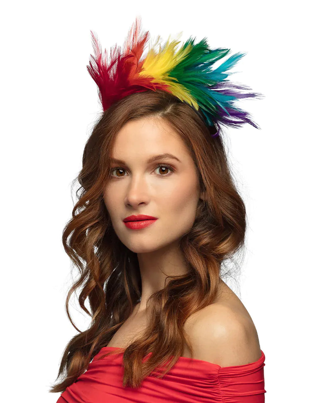 Serre-tête plumes arc en ciel pour adulte multicolore