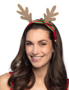 Serre-tête renne de Noël pour adulte doré avec ruban vert et rouge