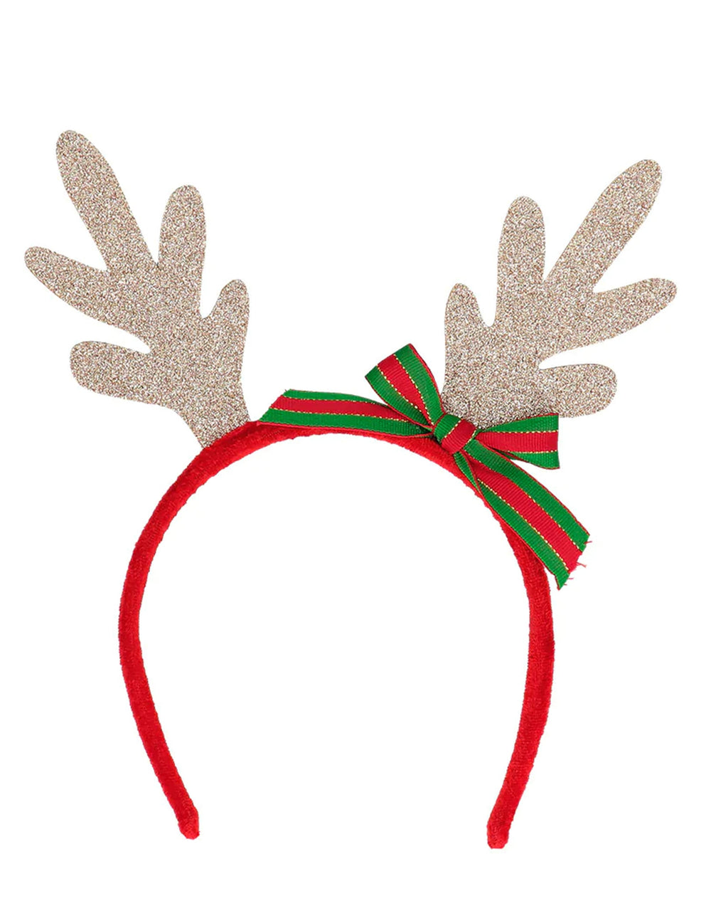 Détail des bois pailletés et du ruban du serre-tête renne de Noël
