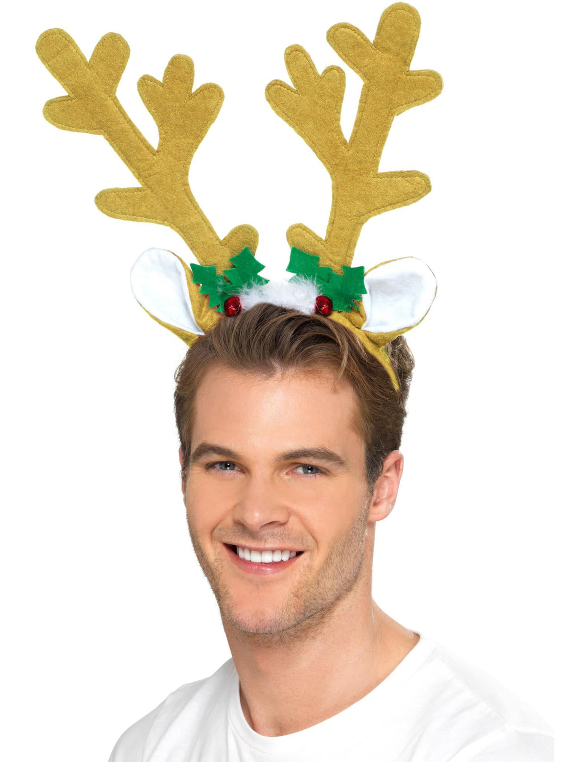 Vue de face sur un homme du serre-tête renne Noël