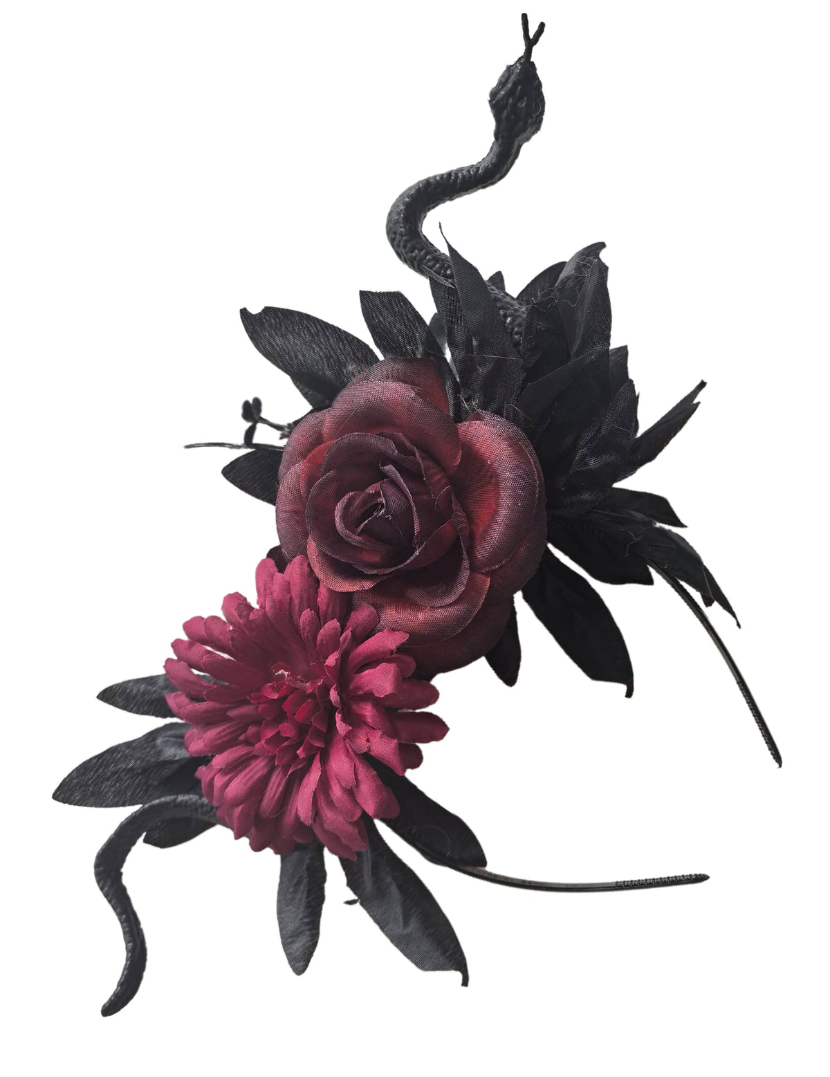 Serre-tête fleurs rouges et serpent démoniaque pour adulte noir et bordeaux