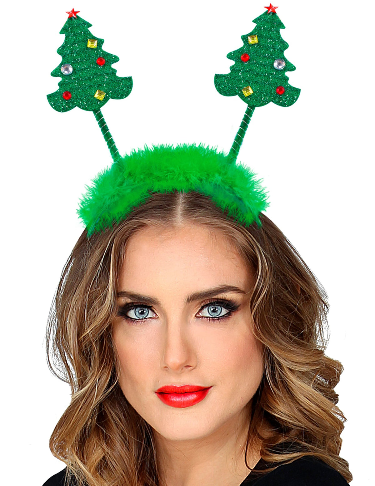 Serre-tête sapins de Noël pour adulte vert avec fourrure et ressorts