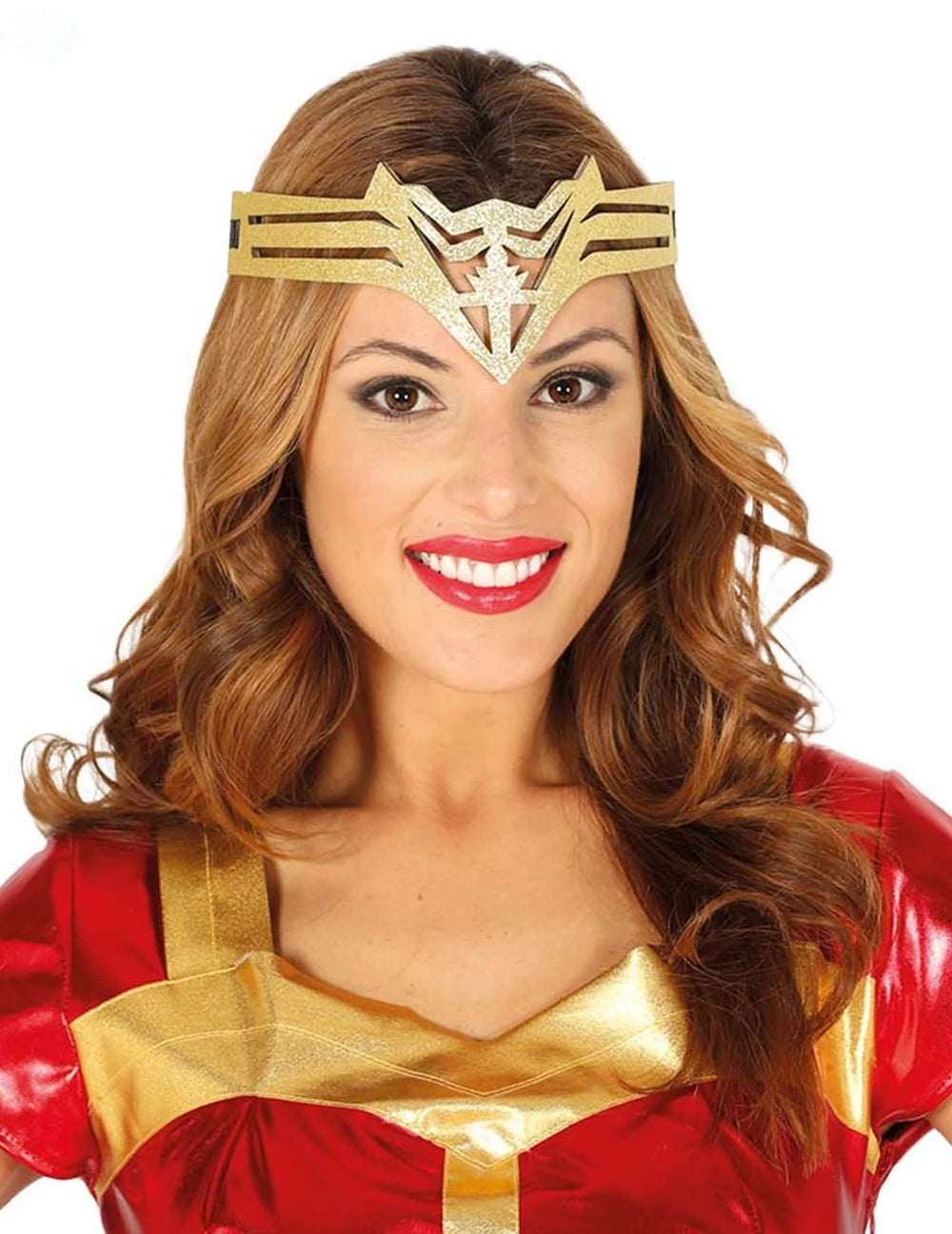 Bandolete de super-heroína para mulher dourado e cintilante