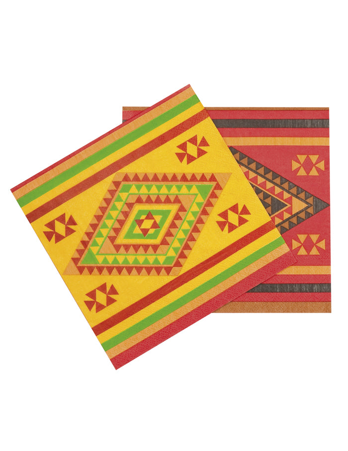 Serviettes en papier mexicaines multicolores à motifs géométriques jaunes rouges et verts