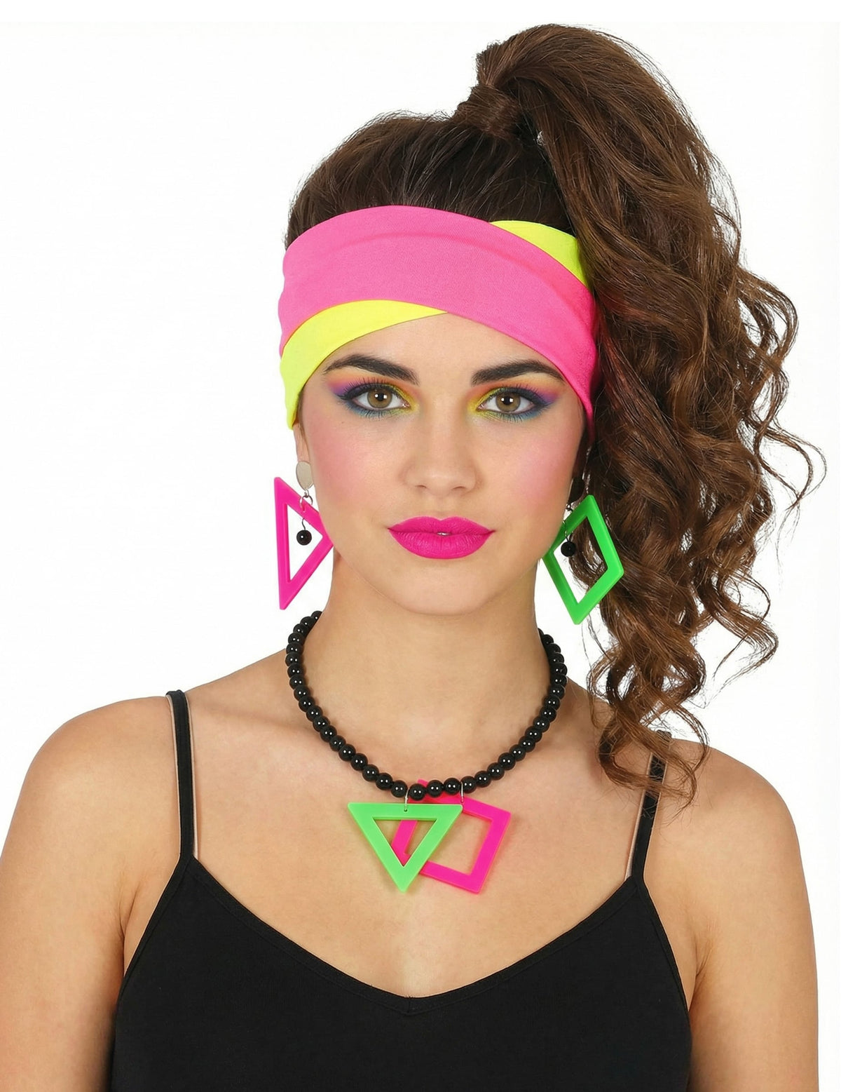 Set 5 accessoires années 80 pour femme rose, jaune et vert fluo