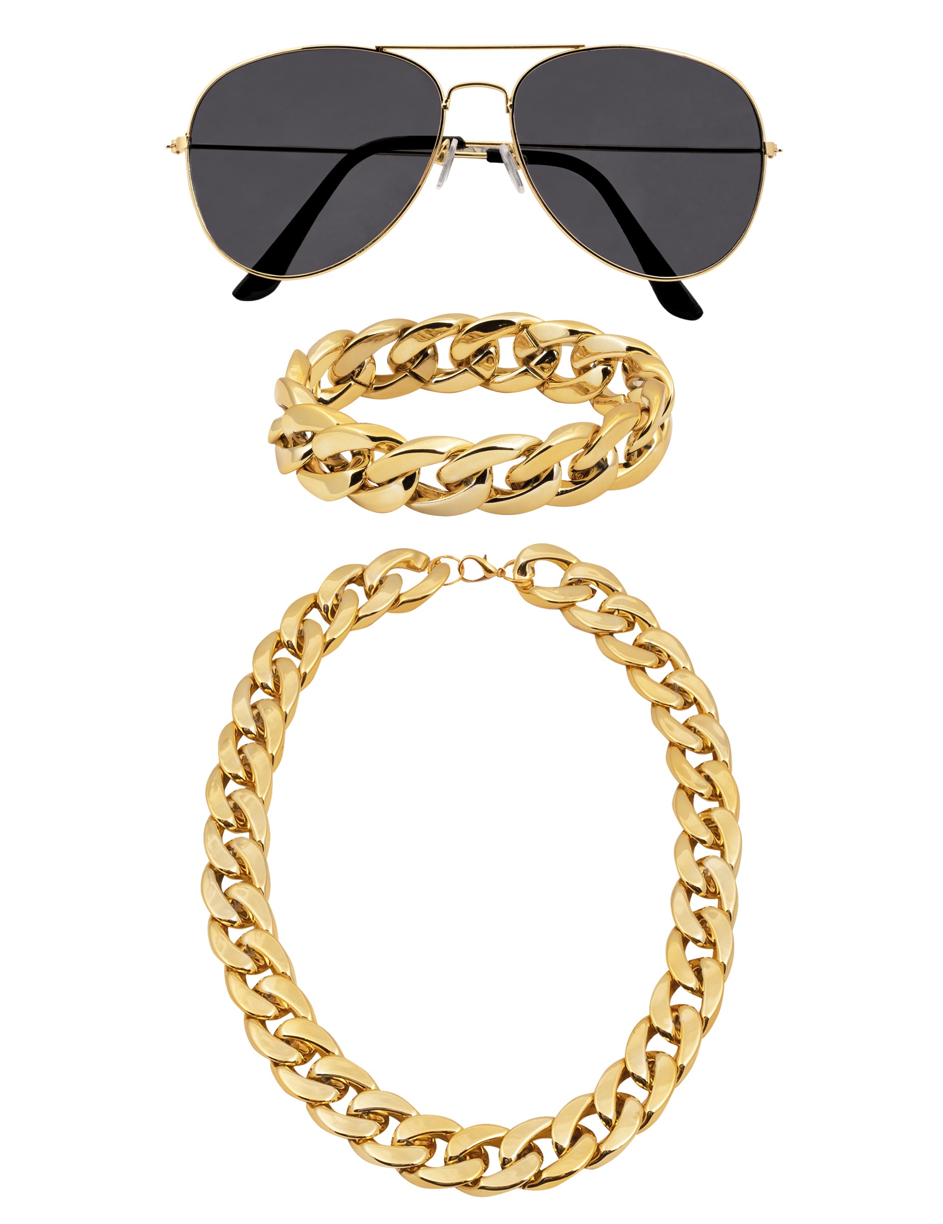 Vue d'ensemble du set accessoires bling bling adulte
