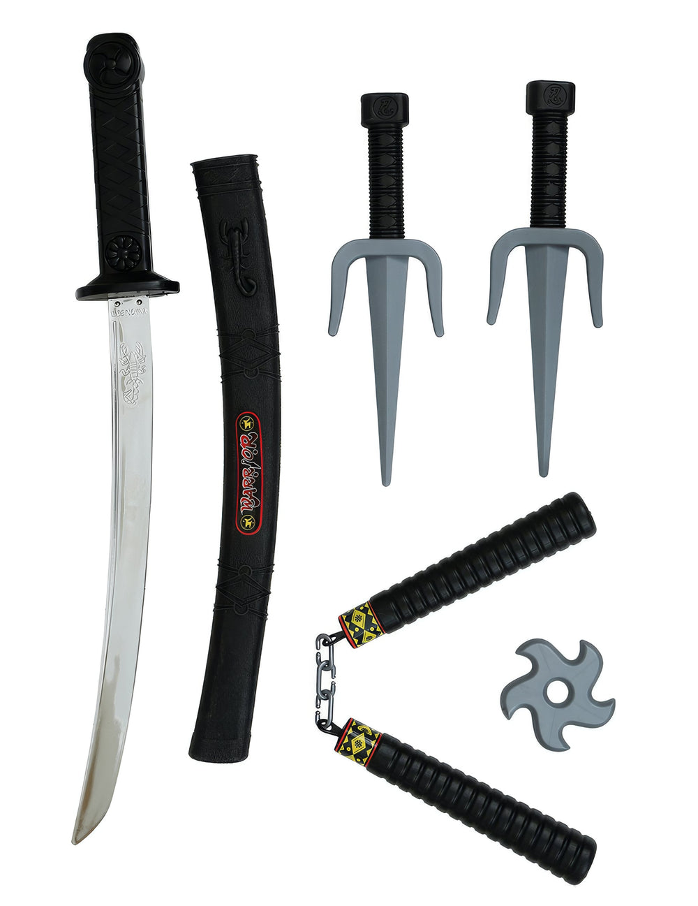 Set d'accessoires de ninja pour enfant noir et gris 5 pièces