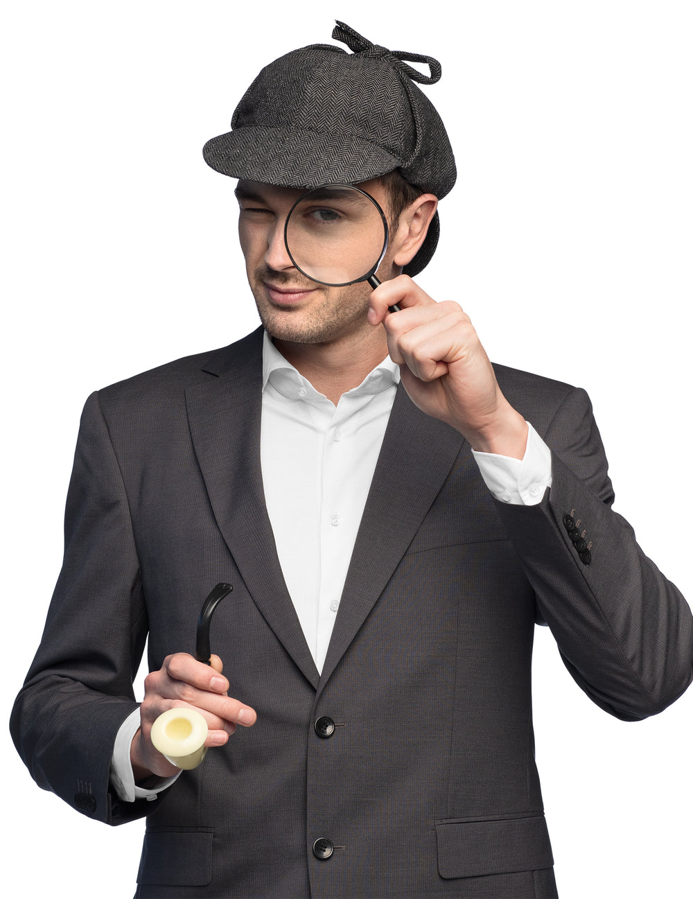 Set accessoires détective pour adulte avec casquette loupe et pipe
