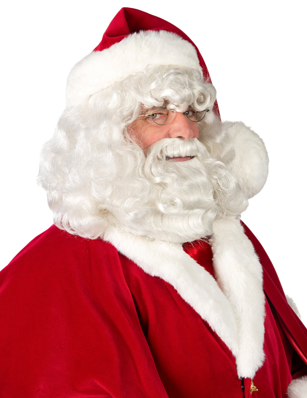 Vue de profil du set barbe et perruque Père Noël Laponie Luxe