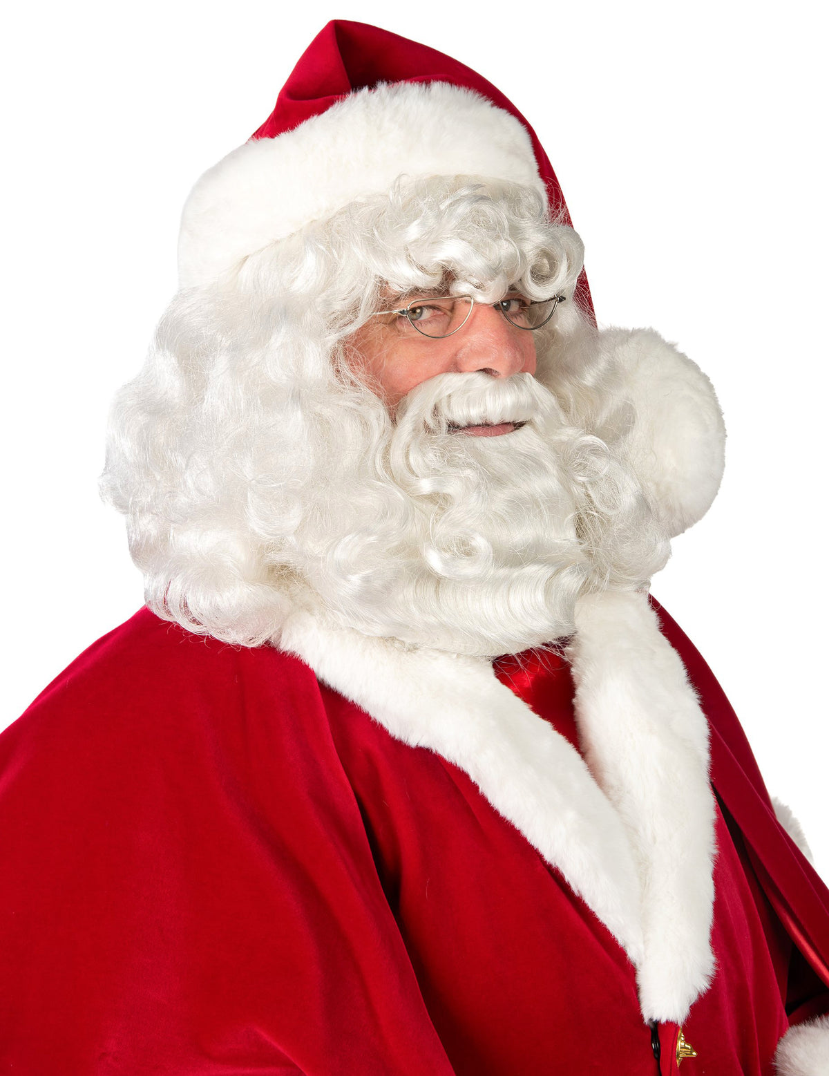 Vue de profil du set barbe et perruque Père Noël Laponie Luxe