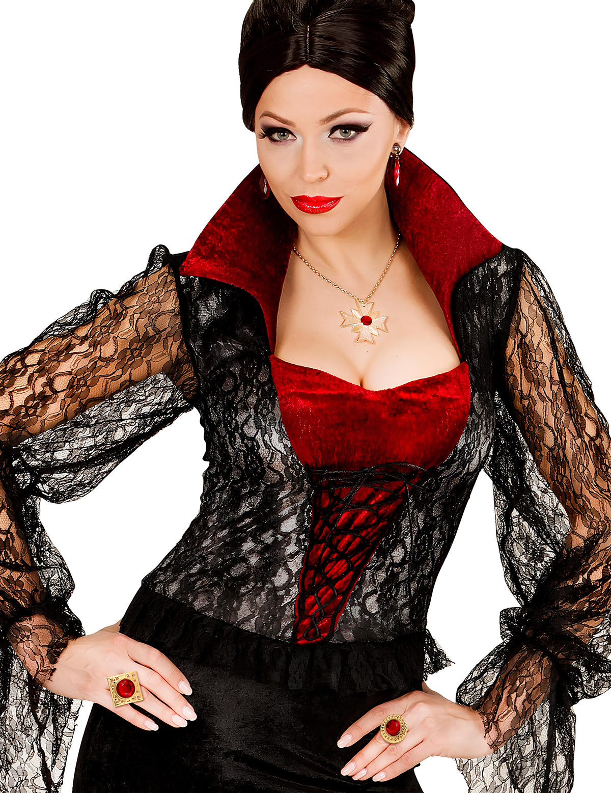 Vue rapprochée du set bijoux vampire pour adulte