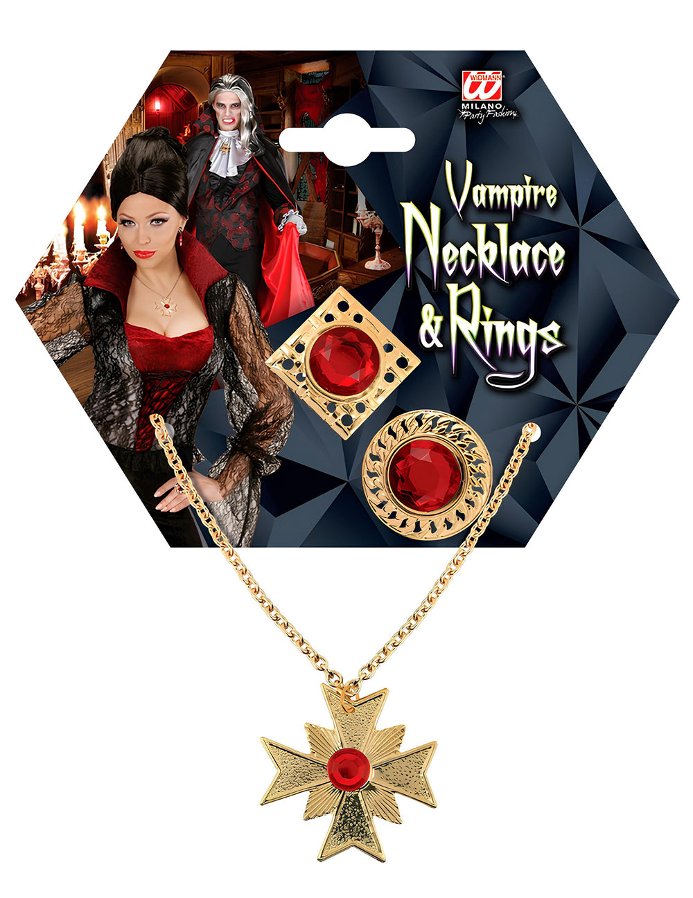 Vue du packaging du set bijoux vampire pour adulte