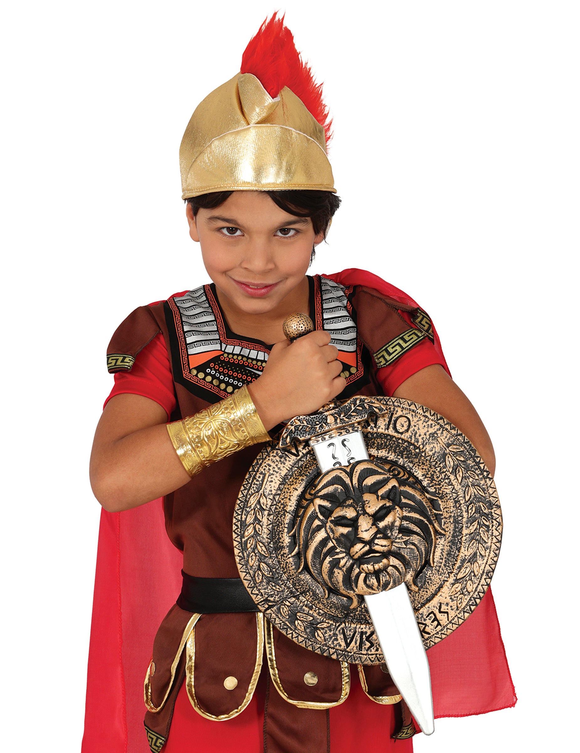 Set bouclier épée romain pour enfant doré et marron avec tête de lion
