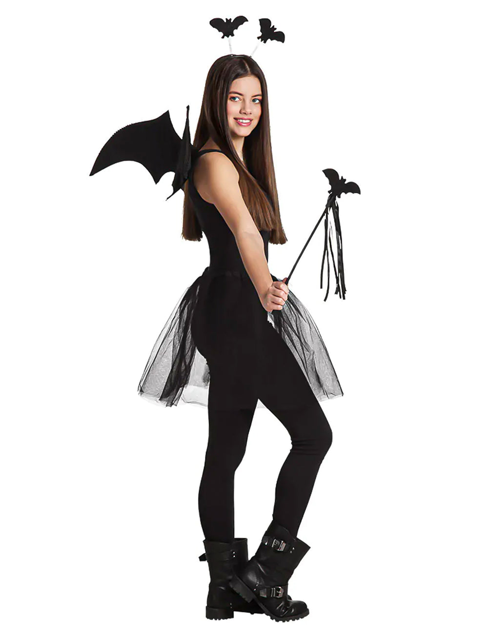 Set chauve-souris pour adulte noir avec ailes serre-tête et baguette