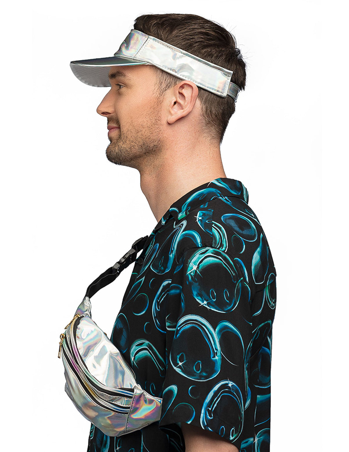 Vue de profil du set d'accessoires festival holographiques